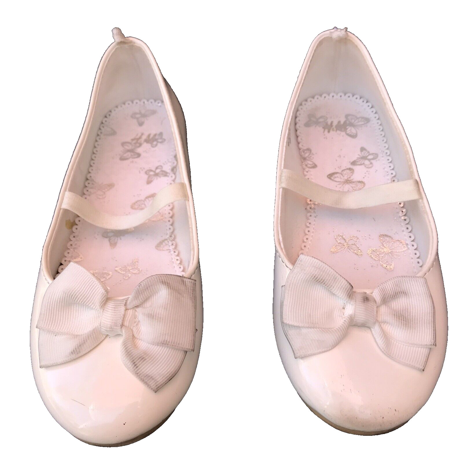 H&M Ballet Flats Bows Tie Ballerina Slip On Sandals Shoes Girls Size 1 White thumbnail 3