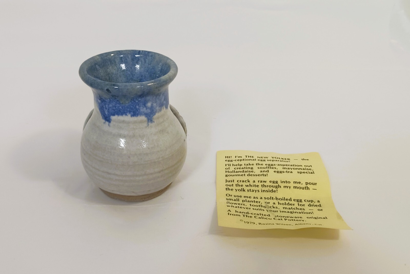 Rare Vtg 1970's The New Yolker Signed Rosina Pottery Egg Separator Stoneware NOS