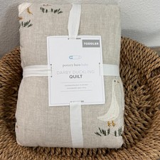 POTTERY BARN KIDS DARBY DUCKLING BABY/TODDLER LINEN QUILT FLAX IVORY EMBROIDERED
