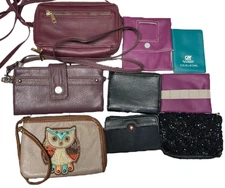 Women's Wallet Purse ID Holder Mix Lot Of 9 Zip Owl Purple Wristlet Credit Card