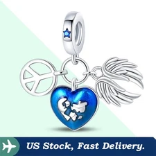 KUNSIR 925 Sterling Silver Heart Charm For Bracelet DIY Peace Wing Charm Pendant