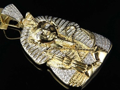 2Ct Lab Created Diamond Men Egyptian Pharaoh King Pendant 14K Yellow Gold Plated