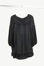 Stella McCartney Black Silk Satin Ruffle-Trim Long-Sleeve Mini Dress, Size US S