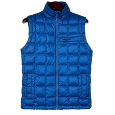 Marmot 600 Fill Down Puffer Vest Mens S Blue Full Zip High Neck Pockets Hiking