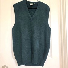Nordstrom 100 Lambswool Men  s Vest   Forest Green Knit Sweater V Neck Sz L
