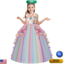 Newepie Girls Unicorn Costume Halloween Fancy Dress Princess Birthday Pageant