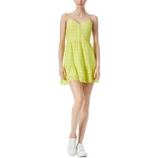 ALICE & OLIVIA $395 Button Front Eyelet Mini Sundress in Lemon Sorbet Size M