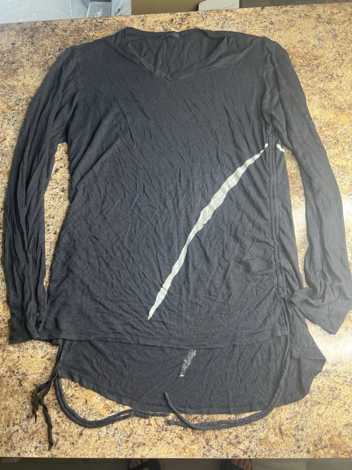 KMRii Raw-Edge Long-Sleeve Shirt, Size 4 Linen Black Gothic Rock Rave
