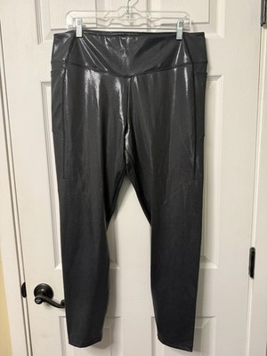 PINK Active Black Solid High Rise Ankle Leggings XXL Stretch Elastic Waist