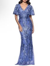 NWT Betsy  Adam Short Sleeve Sequin Mesh Gown In Periwinkle Sz 10 268