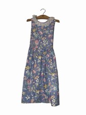VTG Ceil Ainsworth Girls Floral Blue eyelet Collar pocket Dress Sz 8 full button