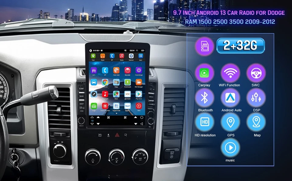 9.7'' Android Fit For Carplay Car Stereo Radio Player For Dodge Durango 2011-13 Foto 4 de 4