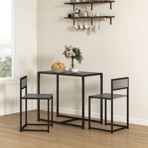 HOMCOM Juego de Mesa de Comedor 3 Piezas con Marco de Metal Gris Efecto Madera - Imagen 2 de 11