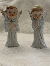 Vintage Porcelain Praying Angel Figurine Pair from Japan Mid Century 1950s 4” 