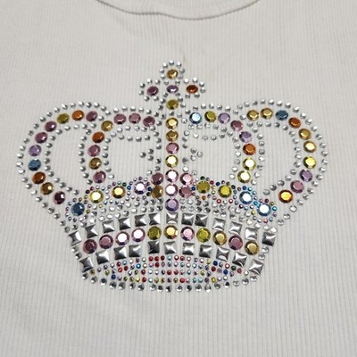 Baby Phat White Multicolored Rhinestone Crown Tank Top 100% Cotton Size L Womens