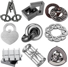 9 Pcs Metal Brain Teaser Puzzles Teaser 3D Steel Puzzle for Adults Unlock Interl