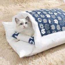 Kawaii Removable Cat Bed House in Blue   Large Cozy Cave for Adult Cats  Dogs