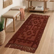 Boho Bathroom Runner Rug 2' x 4.3', Washable Woven Cotton Bedroom Runners, Te...