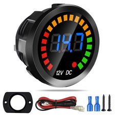 Waterproof DC 12V Voltage Meter, LED Digital Display Voltmeter Gauge Panel,round