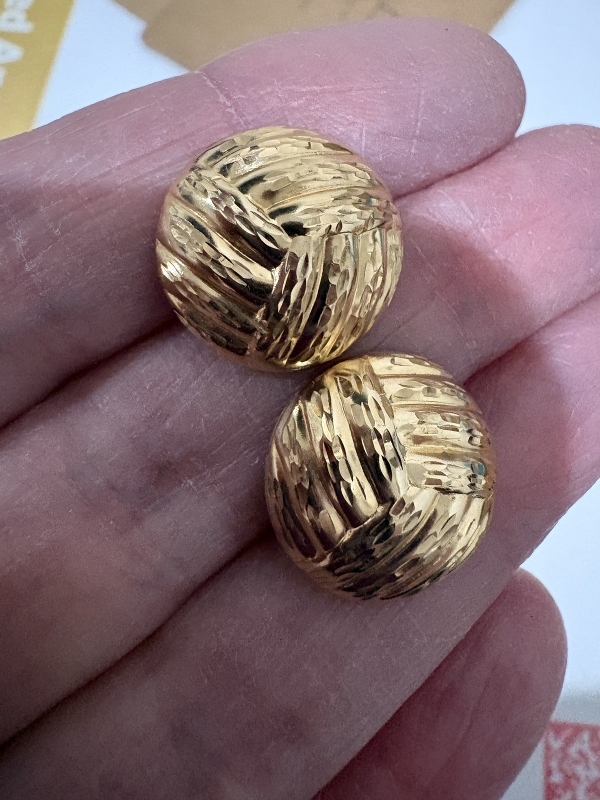 Solid 14K Yellow GOLD Button Stud Earrings - image 1