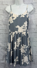 Oasis Skater Dress Grey & Cream Floral Size 10 Fits 8 Summer Cottagecore Strappy