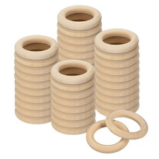 80Pcs 55mm Natural Wood Rings 10mm Thick Smooth Unfinished Wooden Circles