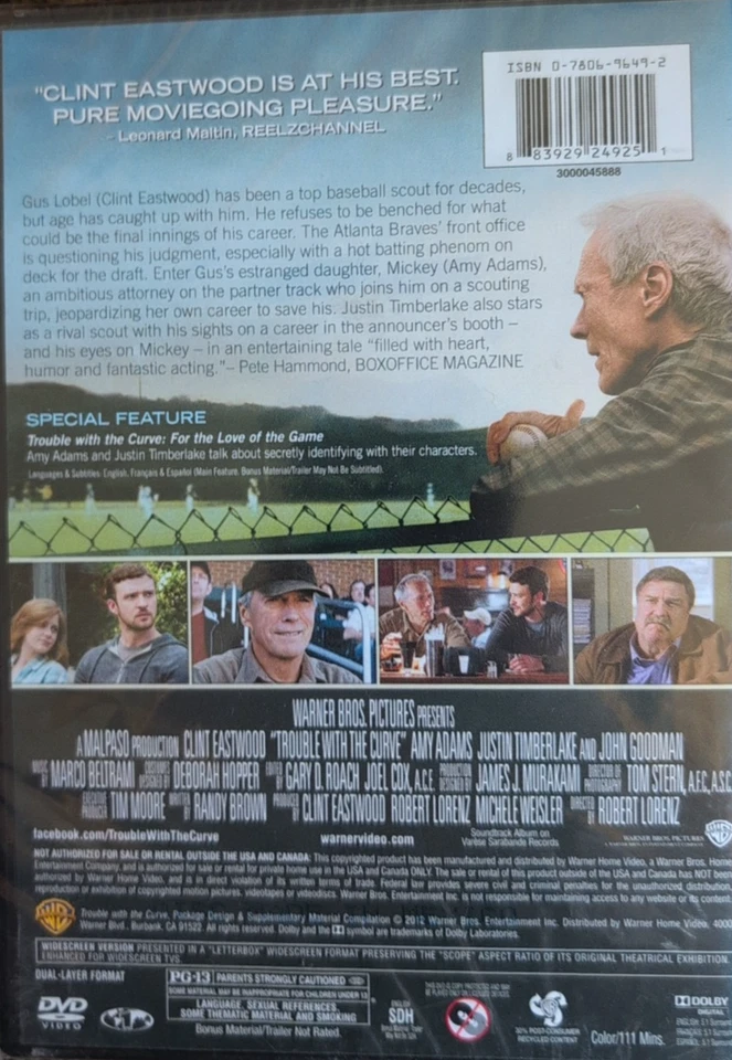 Trouble with the Curve (DVD, 2012) CLINT EASTWOOD Amy Adams New Sealed - Image 2 of 2