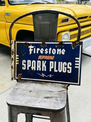 Firestone Double Sided Porcelain Advertising Sign Flange 17 Inches