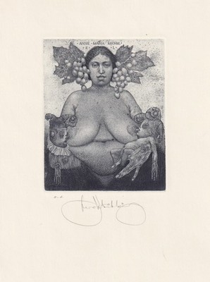 Exlibris Konstantin Antioukhin Anne-Maria Michel Erotic Signed Etching Print