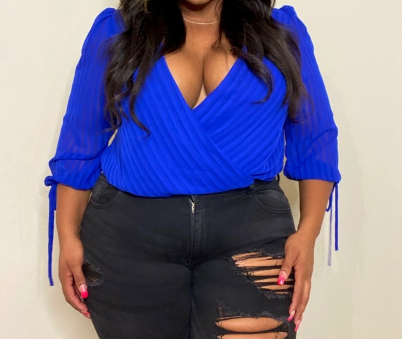 Royal Blue Plus Size Chiffon 3/4 Sleeve Bodysuit, Size 3X NWT