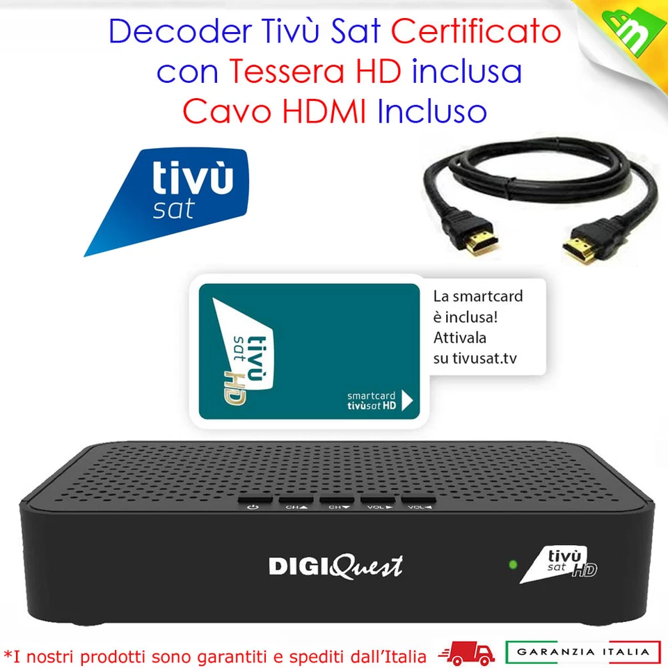 Decoder Tv Sat HD Satellitare Con Scheda Certificato Tivusat Ricevitore Tvsat - Immagine 2 di 4