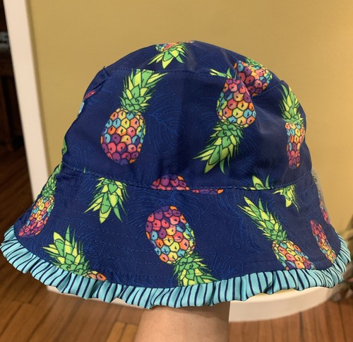 UV Skinz Child's Bucket Hat UPF 50+ Size 5 Reversible Light Blue/Navy Pineapple - Picture 3 of 9