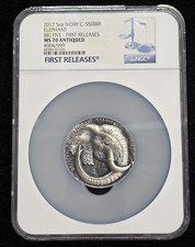 2017 Ivory Coast Big Five Elephant Ngc Ms70 Antiqued 5oz Silver Coin Serial #4