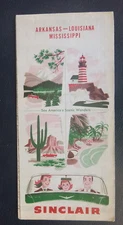 1956 Arkansas Louisiana Mississippi road map Sinclair gas oil