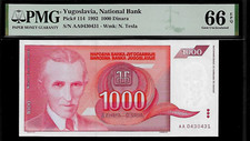 Yugoslavia 1000 Dinara 1992 PMG 66 EPQ UNC P#114 Nicola Tesla