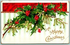 Holly and Mistletoe A Happy Christmas Embossed 1913 DB Postcard I7