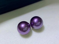 Pair 10mm natural south sea genuine purple lavender round loose pearl undrilled