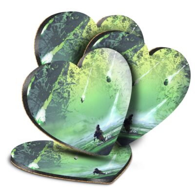 4x Herz MDF Untersetzer - Green Glow Meteor Fantasy Art #14083
