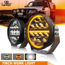 2X 7" LED Work Light Angel Eyes Amber/White DRL Offroad Driving Lamp Truck SUV