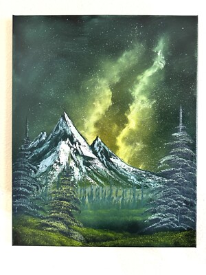 Milky Way Galaxy Mountain Original Landscape Oil Painting On Canvas 16x20in