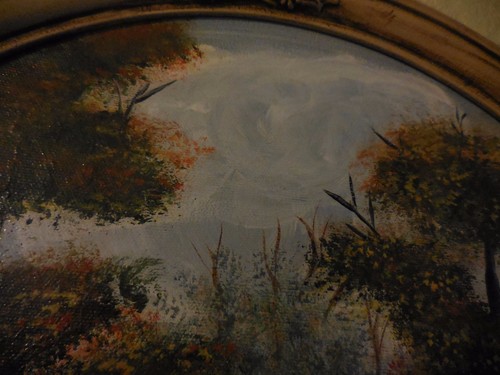 Pintura al óleo de casa de campo con árboles y molino de agua corriente de Bonnie Bishop - Imagen 3 de 12