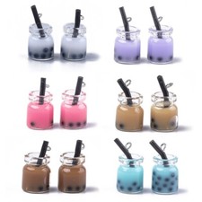 20pcs Boba Milk Tea Charms Glass Bottle Pendants 20~25mm for Keychain Jewelry