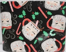 Vinyl Kitchen Tablecloth,52"x70"Oblong, CHRISTMAS,FACED COFFEE CUPS ON BLACK ,MI