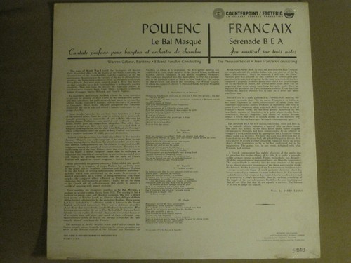 FRANCIS POULENC LE BAL MASQUE / JEAN FRANCAIX SERENADE BEA LP CPTS-5518 SEALED! - Picture 2 of 2