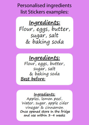 Mini Ingredients Personalised Mini Ingredients List Labels Stickers Best Before - Use By ...