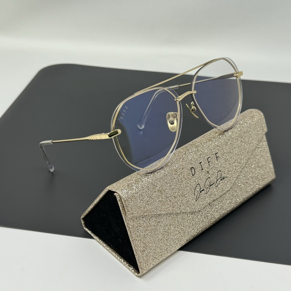 DIFF Lenox Designer Oversized Gold Aviator Blue Light 