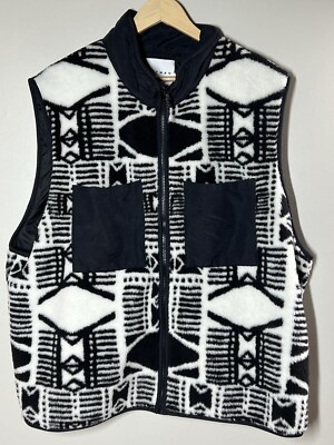 Topman 2XL Men's Vest Black White Southwest Fleece NWT
