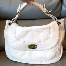 Xl Via Repubblica Leather Hobo Bag Italy Y2k Vintage Cream Full Grain Turn Lock