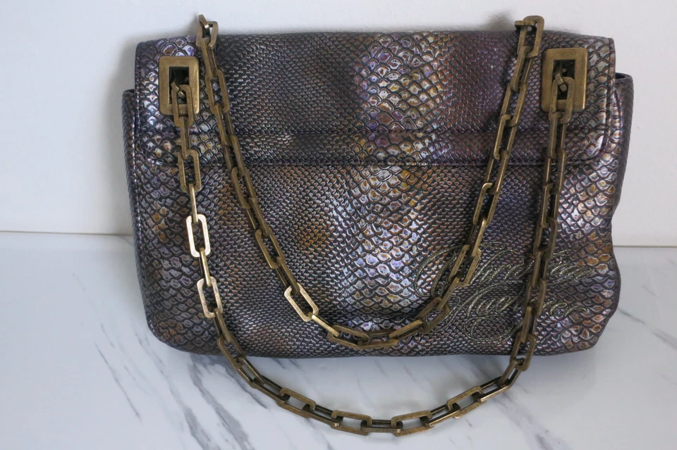 Auténtico bolso de hombro de cuero negro con cadena Christian Audigier para mujer Foto 2 de 4