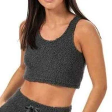 NWT BRAVE SOUL London Fuzzy Teddy Soft Crop Lounge Bra Top in Grey: Women's L